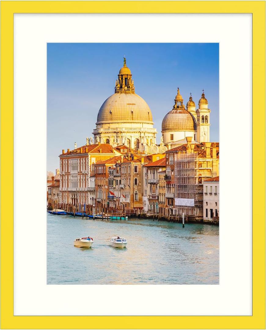 Wyooxoo 16x20 Picture Frame Yellow Made of Solid Wood Photo Frames Display Pictures 12x16 with Mat or 16x20 Without Mat Colorful Frame For Horizontal Vertical Wall Mounting