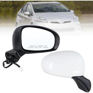 Right Passenger Side Door Mirror Compatible With 2010 2011 2012 2013 2014 2015 Toyota Prius With Manual Folding Power Glass White Replace#8791047170-PFM(3Pins)