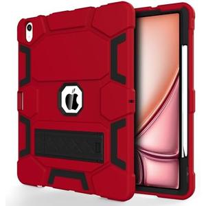 CCMAO for New iPad Air 13 inch (M3/M2) Case 2025/2024, iPad Air 13 Cover with Pencil Holder and Kickstand, Support Touch ID, Heavy Duty Shockproof Protective Case for Kids, Red+Black
