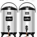 Insulated Beverage Dispenser 2.7 Gal 2 Pack - Hot Beverage Dispenser 304 Stainless Steel w/Real-time Thermometer Cold Drink Dispenser Water Milk Tea Coffee Party Buffet Commercial w/Labels, Silver