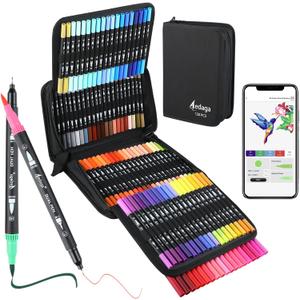 120 Colors Numbered Dual Tip Brush Pens with Free App, Fine and Brush Tips Pens for Adults and Kids, Coloring Markers for Coloring Book Bullet Journaling Note Taking Planner Hand Lettering