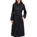 London Fog Women's Single Breasted Long Trench Coat with Epaulettes and Belt, Black, Large