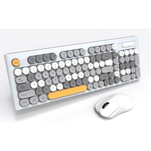 Wireless Keyboard Mouse Combo, Full Size Colorful Round Keycaps Bluetooth Keyboard with Numeric Keypad, Silent 2.4GHz Mouse, Typewriter Computer Keyboard and Mouse Set for Laptop, PC, Windows (Gray)