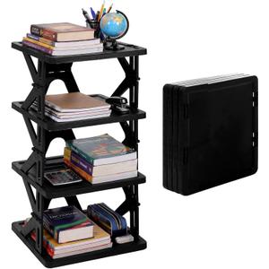 Lineshading 4 Tier Foldable Locker Organizer Shelf Foldable Storage Shelves Locker for School, Office, Gym Lockers, Dorm Room, Multi-Layer Shoe Gear Tower, Heavy-Duty No-Tool Portable Shelf(Black)