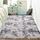 Ophanie 4x6 Ft Tie-Dyed Grey&White Area Rugs for Bedroom Living Room, Fluffy Shag Large Fuzzy Plush Soft Throw Rug, Gray Large Shaggy Floor Big Carpets, Kids Home Decor Aesthetic, Nursery