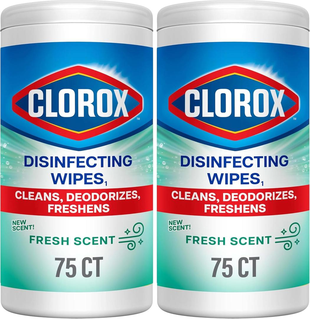 Clorox Disinfecting Wipes, Bleach Free Cleaning Wipes, Fresh, 75 Count (Package May Vary) (Pack of 2)