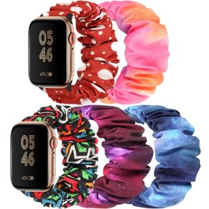 Scrunchie Watch Bands for Women Compatible with Apple Watch 38mm 40mm 41mm 42mm 44mm 45mm, Elastic Scrunchy Replacement Band Soft Stretchy Band For iWatch Series 7/6/5/4/3/2/1/SE