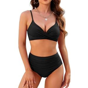 ZAFUL Women High Waisted Bikini Sets Two Piece Swimsuit Push Up Twist Front Ruched Bathing Suit, Size Medium
