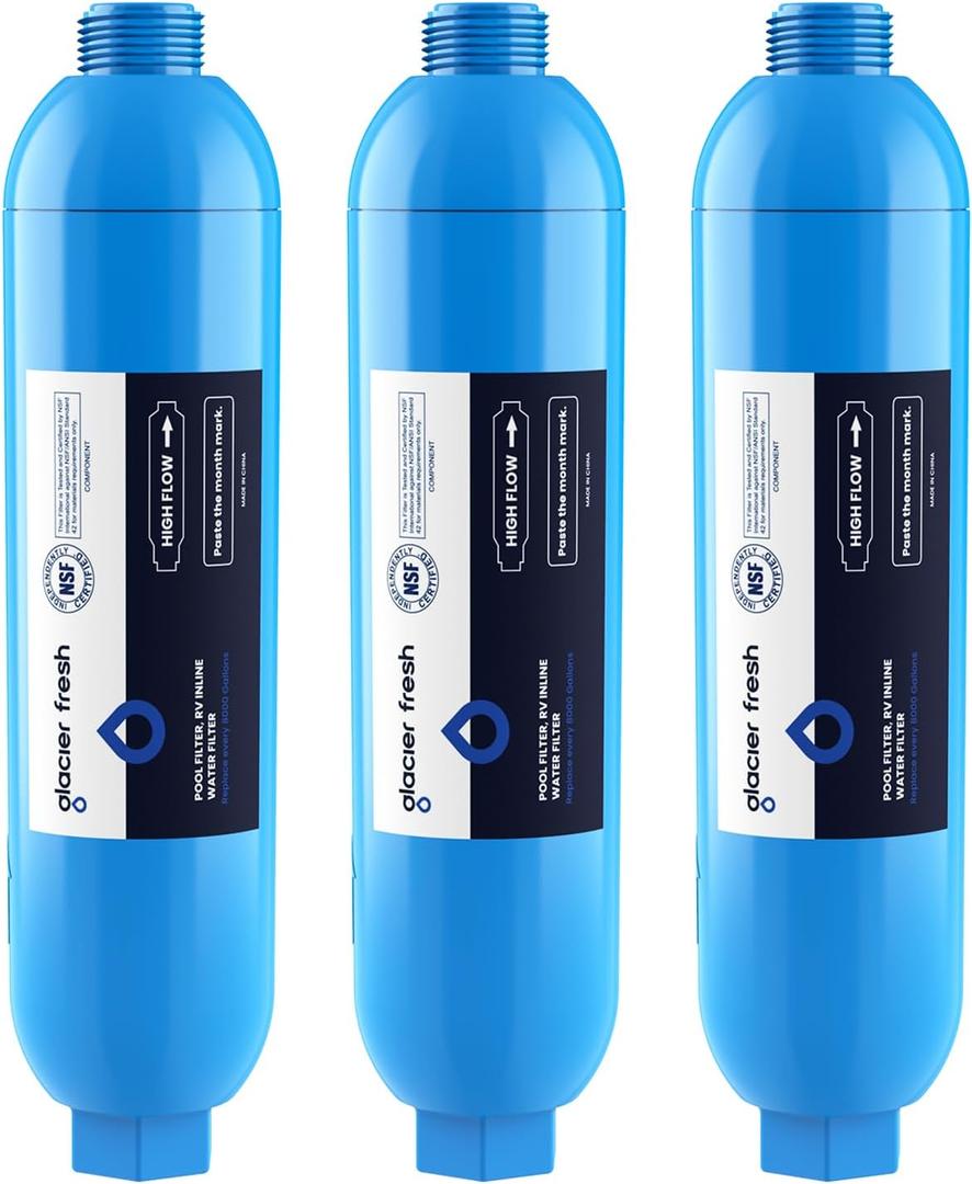 GLACIER FRESH Garden Hose End Pre-Filter for Swimming Pool, Hot Tubs, Spa, Inflatable Pool, Ponds, Greatly Reduces Bad Taste, Odors, Chlorin and Sediment, up to 8,000 Gallons, 3 Pack (Blue)