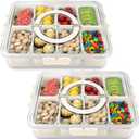 Divided Serving Tray with Lid and Handle,8 Compartments Snacks Box,Snack Fruit Tray,Veggie Tray,Portable Platter for Candy Fruits Nuts Snack Party Entertaining Picnic(2 PCS)