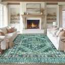 zesthome 8x10 Area Rugs for Living Room, Non-Slip Backing Washable Rugs, Vintage Large Area RugStain Resistant Home Decor Rug(Green/Teal,8'x10')