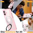 Oterkin Magnetic for iPhone 16 Plus Case Compatible with MagSafe [Foldable Stand][HD Camera Lens Protector][Built-in Touch Sensitive Glass Screen Protector] 15FT Military Full Body Rugged Case (Pink)