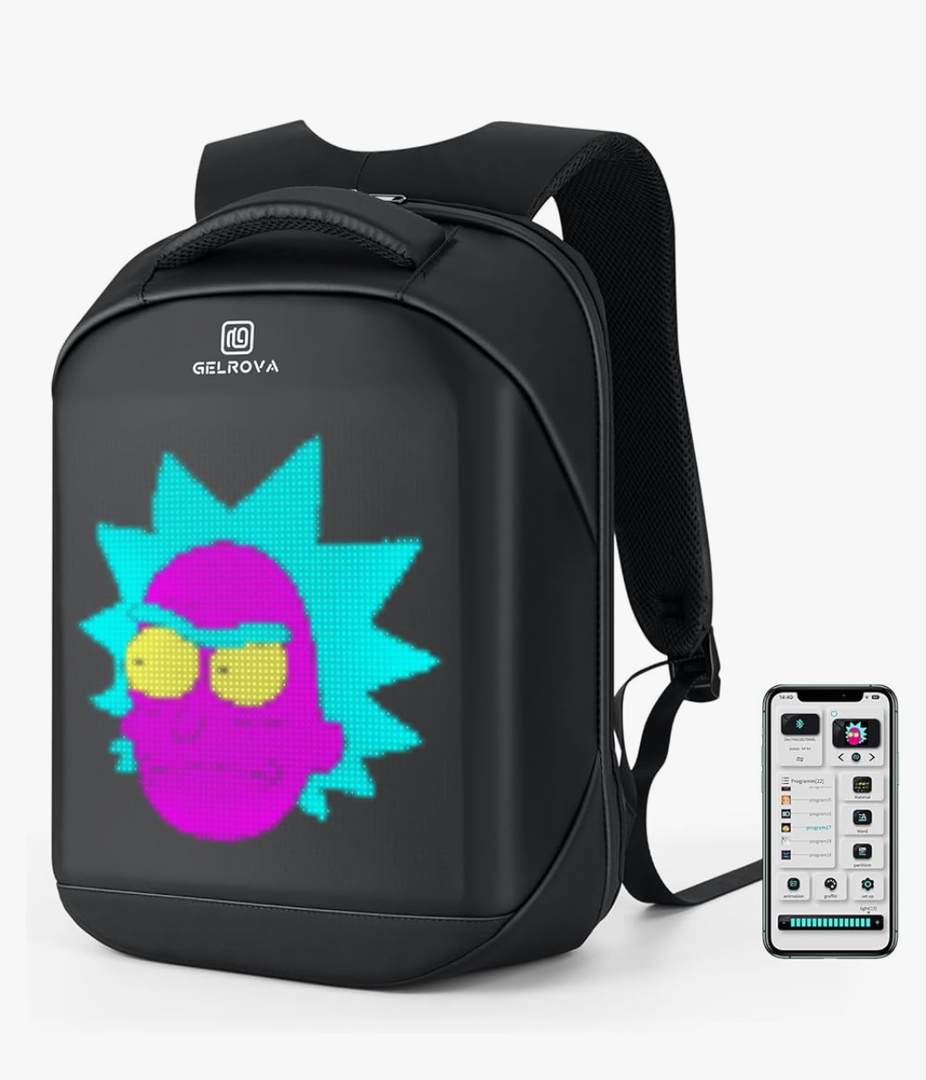 Gelrova LED Backpack with App Control Screen, [Battery not included] 17 Inch Bookbag DIY Pixel Animation Programming Laptop Backpack, Unique Gift for Men or Women
