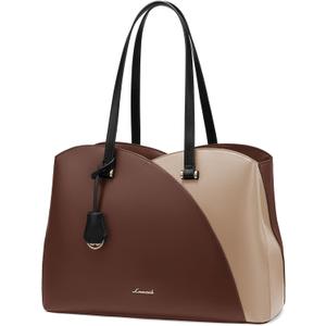 LOVEVOOK 17 Inch Laptop Tote Bag for Women, Work Bags Laptop Bag Teacher Tote Bag, Leather Computer Bag Large Purses Handbag Professional Briefcase, Coffee-Light Brown-Black