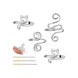 FOUSNOW 4 Pcs Adjustable Crochet Ring, Crochet Tension Rings Set, Finger Knitting Yarn Ring Loop Tools for Women Mother Grandma Gifts, with Sewing Needle, Plastic Storage Box (Style A)