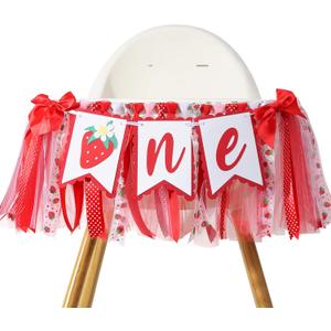 Strawberry One High Chair Banner - First Birthday Decorations, Sweet One High Chair Decorations, Berry 1st Birthday Photo Prop