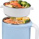 Hot Pot Electric with Steamer2.0 L Ramen CookerMini Portable Hot Pot for Cooking,Pasta, Shabu-Shabu, Oatmeal, Soup and Egg, Electric Cooker for Dorm, OfficeBlue