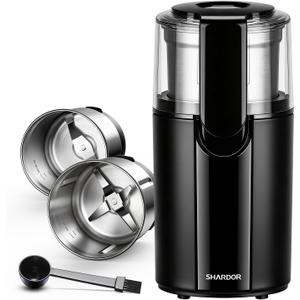 SHARDOR Coffee Grinder Electric, Spice, Herb, Grinder for Coffee Bean Spices and Seeds with 2 Removable Stainless Steel Bowls, Black