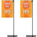 Blulu 2 Pcs Adjustable Hanging Poster Stand Sign Holder 43-87 Inch Pallet Floor Standing Poster Display Black Heavy Duty Double Sided Clip on Mobile Banner Stand with Base for Outdoor Hanging Display