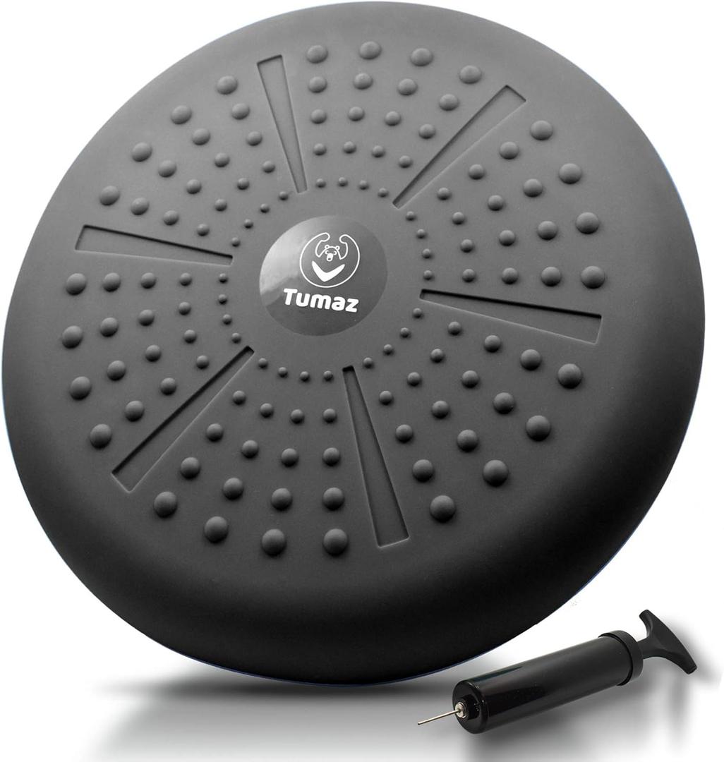 Tumaz Wobble Cushion - Wiggle Seat to Improve Sitting Posture & Stay Focused for Sensory Kids, Balance Disc to Core Strength & Flexible Seating [Extra Thick Balance Board, Pump Included Wobble Board] (13. Black)