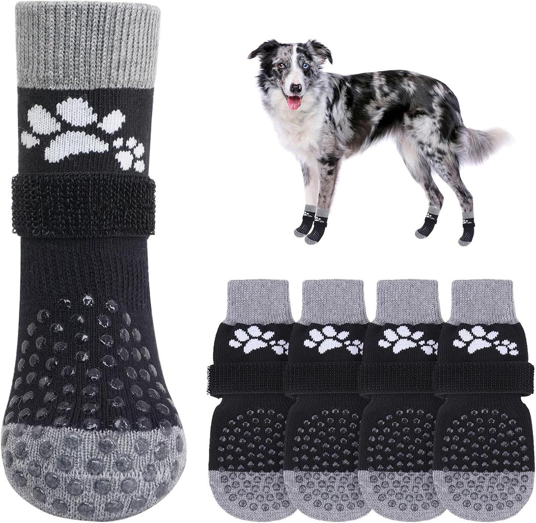 SCENEREAL Anti Slip Dog Sock to Prevent Licking Paws for Hardwood Floors, Boots & Paw Protector Shoes for Hot/Cold Pavement with Grippers, Double Sides Grips for Small Medium Large Senior Dogs, M (M(Paw Width 2.5in), Two Paws(Pack of 6)-Black)