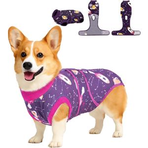 PetWarm Recovery Suit for Dogs, Dog Recovery Suit for Female Male, Substitute E-Collar and Cone Prevent Licking Onesies for Dogs After Surgery, Dog Bodysuit, Cosmic Pattern, Purple Yellow, L