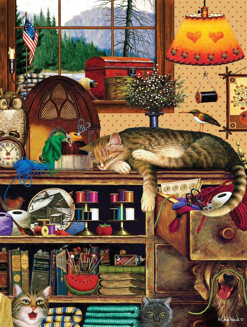 Buffalo Games - Charles Wysocki - Yarn Duty - 750 Piece Jigsaw Puzzle for Adults -Challenging Puzzle Perfect for Game Nights - Finished Size is 24.00 x 18.00