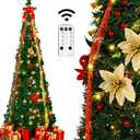 6ft Pop Up Prelit Christmas Tree with Remote, Collapsible pre lit Artificial Christmas Tree with Already Decorated Pull Up 100 White Lights Red&Gold Ribbon, Bows for Christmas Holiday Party Decor