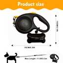 Double Dog Leash for Walking 2 Small Dogs (Up to 33 Lbs Each), Dual Retractable 9.8ft Extendable Strong Nylon Tape Pet Leash with Poop Bags, One-Handed Brake, Pause, Lock (Black)