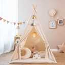 Teepee Tent for Kids with Padded Mat Foldable Tone Play Tents for Girl and Boy Canvas Tepee Playhouse for Child Indoor Outdoor