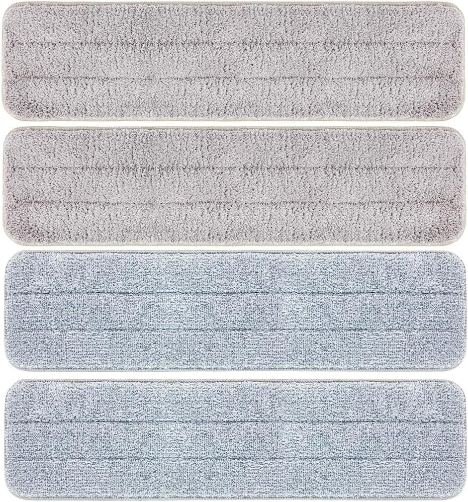 CQT Replacement Washable Microfiber Mop Pads Flat Floor Reusable 18 Inch for Floor Care System 2 Wet and 2 Dry Mop Pads Packed (18")