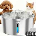 Cat Water Fountain Stainless Steel 3.2L/108oz, Invengo Automatic Pet Fountain for Cats & Dogs, Ultra Quiet <25 dB Pump, Includes 4 Replacement Filters & Sponges, LED Water Level Window, Easy to Clean
