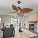 52 Leaf Ceiling Fan with Light, Remote and App Control, 6 Speed Reversible, 3 Color Dimmable, Tropical Coastal Fandelier Ceiling Fans, for Bedroom, Living Room (Dark Brown), 52in