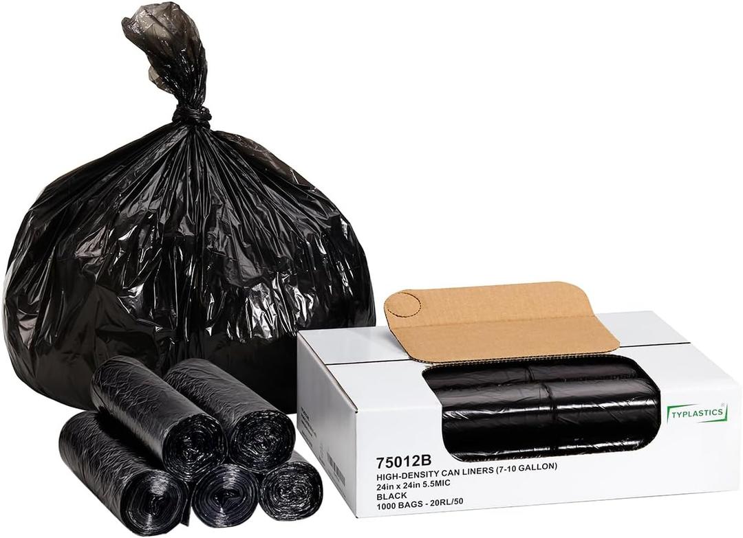 TYPLASTICS Trash Can Liner - Wholesale 1000 Count Black Garbage bags on Perforated Roll 7-10 Gallon Multipurpose for Office Bathrooms Business Home Commercial and Industrial Needs 24" x 24"