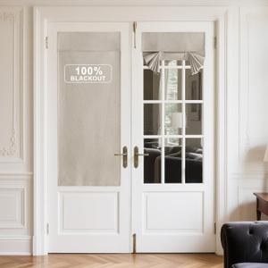 NICETOWN Linen 100% Blackout Door Curtains for French Front Door, Farmhouse Privacy Thermal Insulated Room Darkening Window Covering for Bedroom Living Room, W26 x L69 inch, 1 Panel, Natural