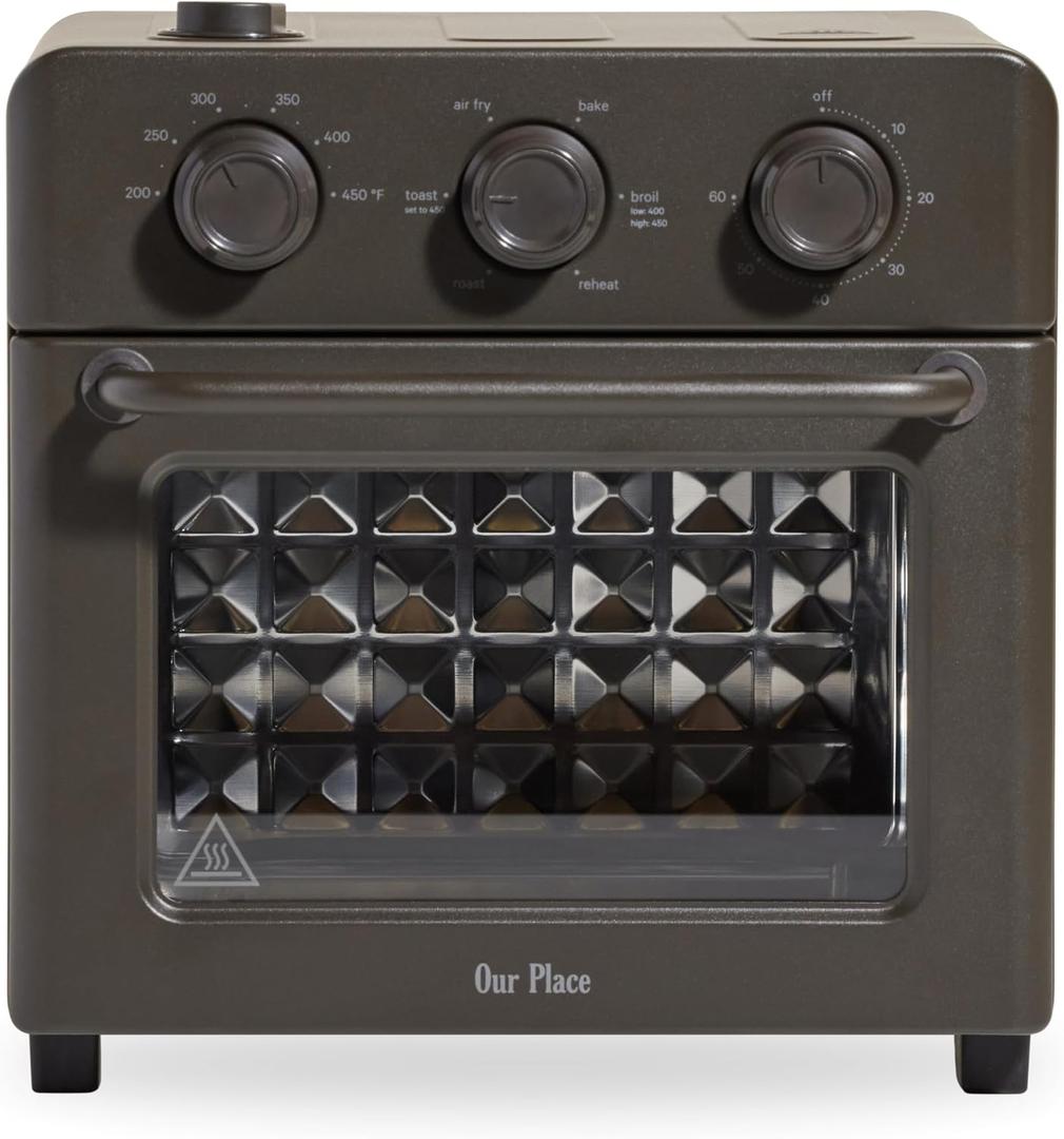 Our Place Wonder Oven | 6-in-1 Stainless Steel Air Fryer Toaster Oven Combo with Basket, Rack, Pan & Tray | Compact 13 QT Countertop Capacity - Toast, Roast, Bake, Reheat, Broil & Steam | Char, 12.7 Quarts