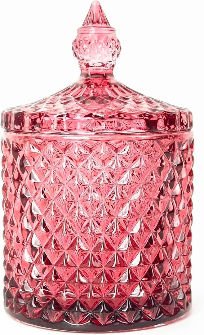 Colorful Glass Jar With Lid,Christmas Candy Dish,Cookie Jars,Jewelry Box,Biscuit Containers Food Storage,Decorative Jar(Purplish Red) 