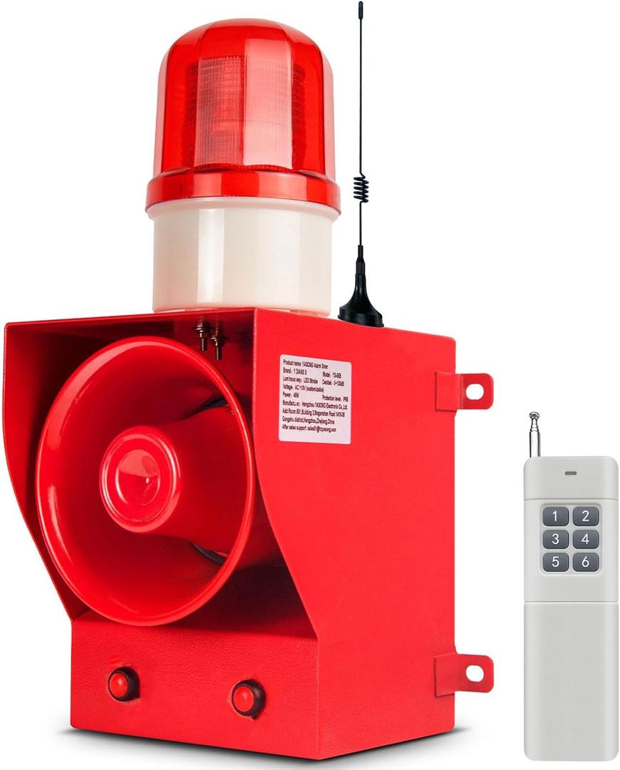 0.31mile Wireless Remote Control Siren Adjustable Volume Tone Waterproof 130dB Horn Security Alarm Systerm with LED Strobe Light AC110-120V