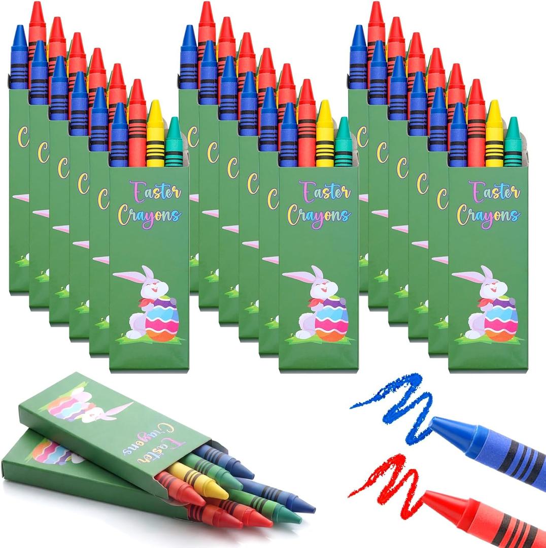 72 Pcs Easter Crayons Bulk Pastel Crayons for Basket Stuffers Gifts Coloring Drawing Friends Non-toxic Art Pastel Crayon Gifts Craft DIY Art Supplies(18 Boxes,Easter)