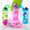 23oz Kids Water Drinking Bottle 2 Pack - BPA Free, Auto Push Button, Chug Lid, Carry Loop Lightweight, Spill-Proof Water Bottle with Cute Design For Girls & Boys - Dinosaur & Bear