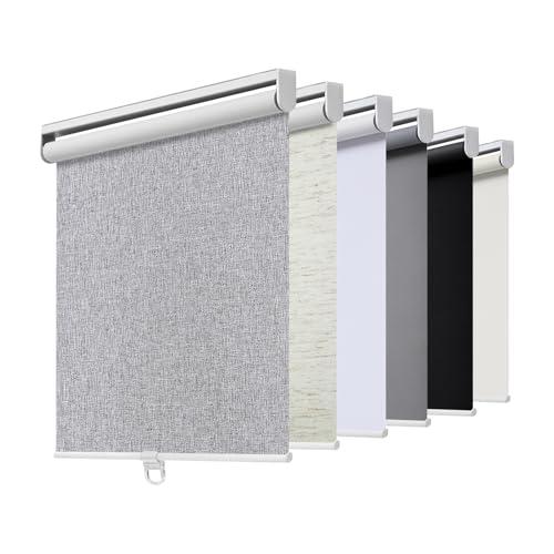 Cordless Roller Shades Blackout Blinds for Windows Room Darkening Rolled Up Shades with Spring System, UV Protection Natural Linen Fabric Window Shades Door Blinds for Home,36" W x 72" H, Heather Grey
