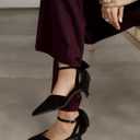 Carcuume Women's Kitten Heels with Bow Closed Toe Sandals Ankle Strap Wedding Pump Shoes, Size: 9