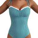 Herseas Womens Striped One Piece Swimsuits Tie Shoulder High Cut Tummy Control Bathing Suit 2026 Summer Beach Swimwear XL