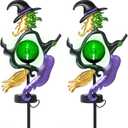 Viveta Solar Halloween Lights, Witch Halloween Decorations Solar Stake Lights with Crackle Glass Ball for Outdoor Pathway Garden Yard Patio, 2 Pack