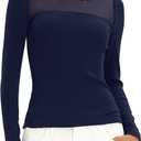 Darong Womens Mesh Sheer Long Sleeve Top Crew Neck Slim Fit Shirts Sexy Casual Going Out Blouses (Blue, XS)