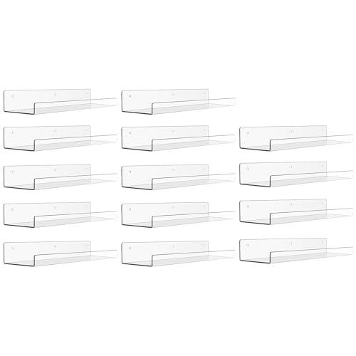 upsimples 14 Pack Acrylic Shelves Wall Organizer and Storage, 15" Display Shelf for Figure, Toy Cars, Perfume, Kids Bookshelf for Bedroom, Nursery, Craft Room, Clear