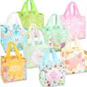 8PCS Happy Easter Egg Hunt Bags Easter Bunny Carrot Chick Egg Gift Bags with Handles, Easter Treat Bags, Easter Party Supplies , 8.37.95.9inch (Orange Pink Blue Green)