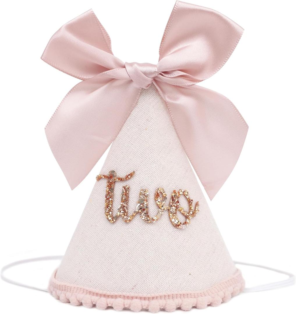 Birthday Hat With Bow - Sweet Birthday Decorations,Glitter Number Cone Hat Photo Prop,Princess Bow Hat,Cake Smash.