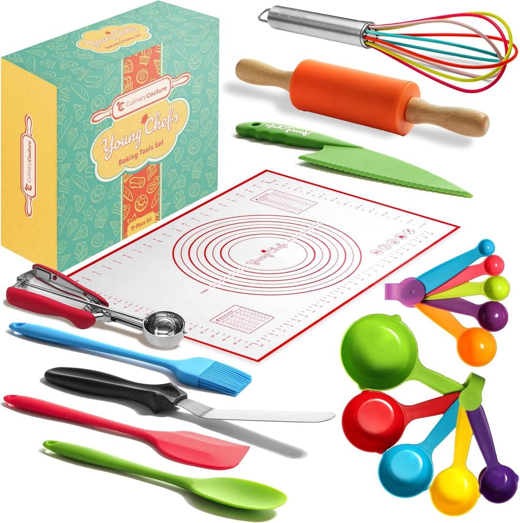 Young Chefs Cooking and Baking Set for Kids  19 Pieces Real Baking Set  Giftable Sets for Girls and Boys  Stocking Stuffers for Kids Cooking Sets Real 8-12 Years