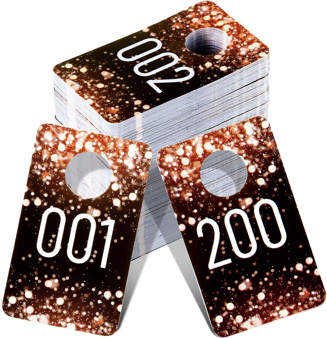 Jetec Live Plastic Number Tags, Consecutive Reusable Normal and Mirrored Image Number Tags for Live Coat Room Hanger Cards (Champagne Gold)